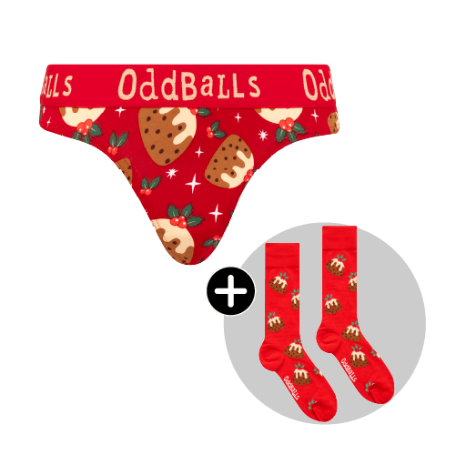 Christmas Puddings Bundle - Ladies Cotton Thong & Matching Socks