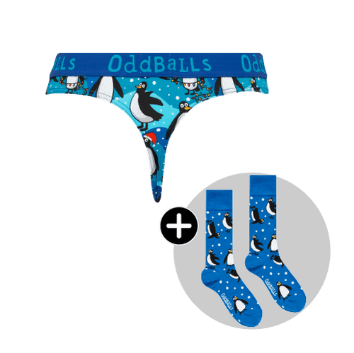 Penguins Bundle - Ladies Cotton Thong & Matching Socks