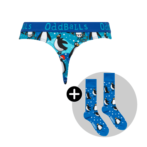 Penguins Bundle - Ladies Cotton Thong & Matching Socks