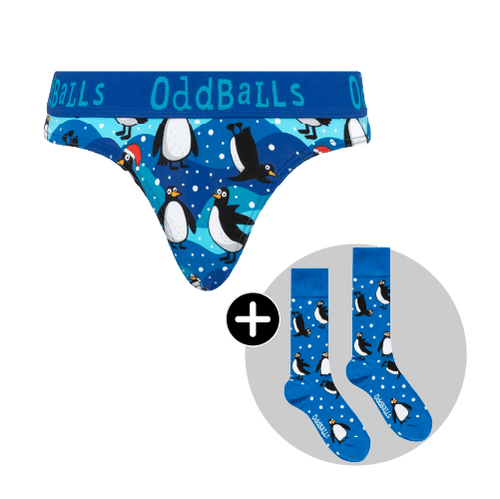Penguins Bundle - Ladies Cotton Thong & Matching Socks