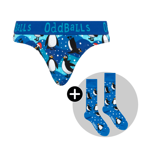 Penguins Bundle - Ladies Cotton Thong & Matching Socks