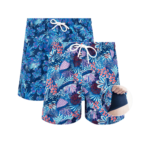 Tropical & Coral Bundle - Mens Compression Swim Shorts 2 Pack