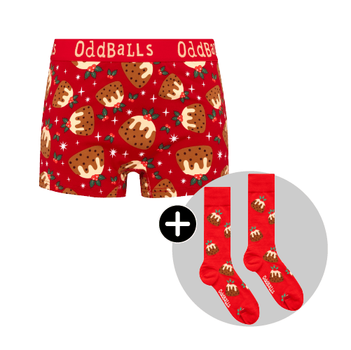 Christmas Puddings Bundle - Ladies Boxer Shorts & Matching Socks