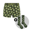 Ladies Green Christmas Boxer Shorts and matching socks with Sprouts print 