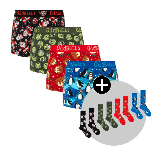 Ultimate Christmas Bundle - Ladies Boxer Shorts & Matching Socks 4 Pack