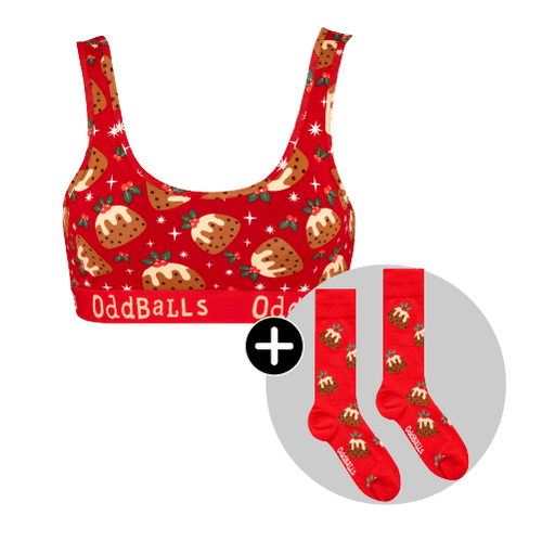 Christmas Puddings Bundle - Ladies Bralette & Matching Socks