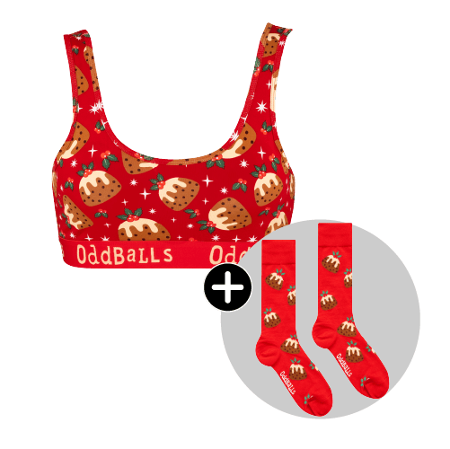 Christmas Puddings Bundle - Ladies Bralette & Matching Socks