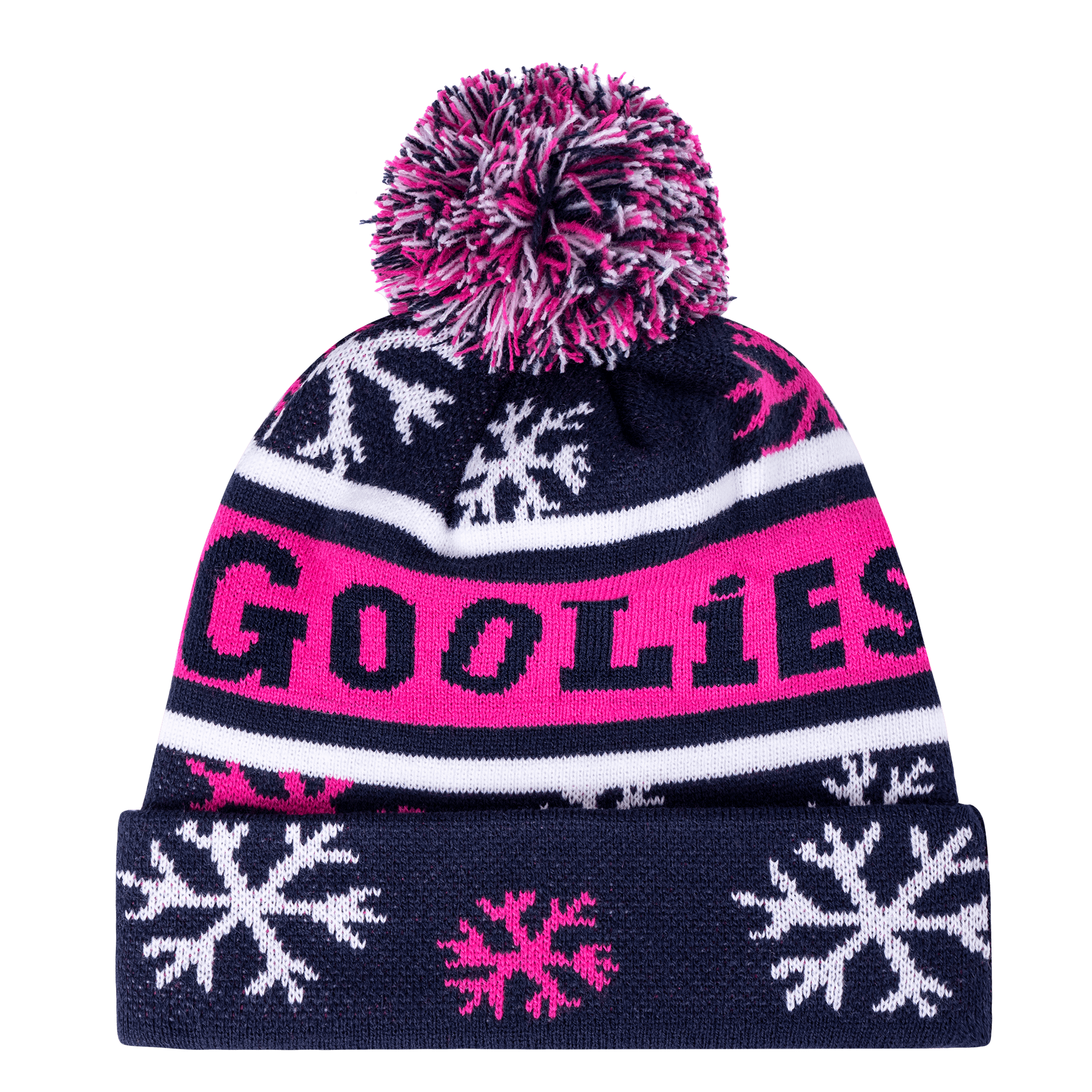 Navy Pink Bobble Hat Christmas Edition