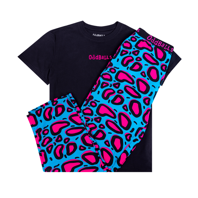 Mens Long Pyjamas - Lazy Leopard - Long & T-Shirt